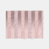 エレガントバラ金ゴールドグリッター&赤面ピンクストライプ フリースブランケット (正面(横))