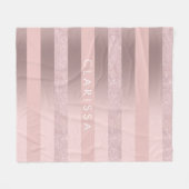 エレガントバラ金ゴールドグリッター&赤面ピンクストライプ フリースブランケット (正面(横))