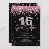 エレガントバラ金ゴールドグリッターSweet sixteen誕生日 招待状 (正面/裏面)