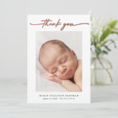 エレガントバラ金ゴールドスクリプトフォトベビー サンキューカード (スタンド正面)