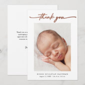 エレガントバラ金ゴールドスクリプトフォトベビー サンキューカード (正面/裏面)