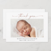 エレガントバラ金ゴールドスクリプトフォトベビー サンキューカード (正面/裏面)