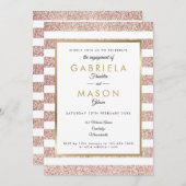 エレガントバラ金ゴールドストライプグリッター婚約 招待状 (正面/裏面)