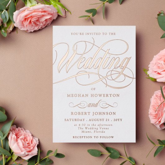 エレガントバラ金ゴールドスワール書結婚道の 箔招待状