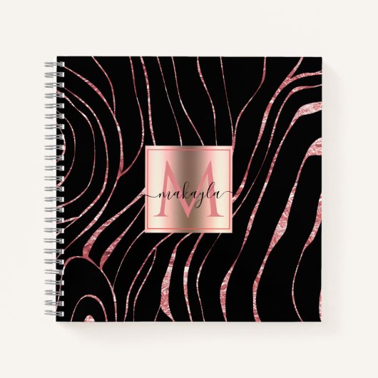 エレガントバラ金ゴールドトラストライプのブラック ノートブック (正面)