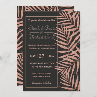 エレガントバラ金ゴールドトロピカル離れ結婚のアートワーク 招待状