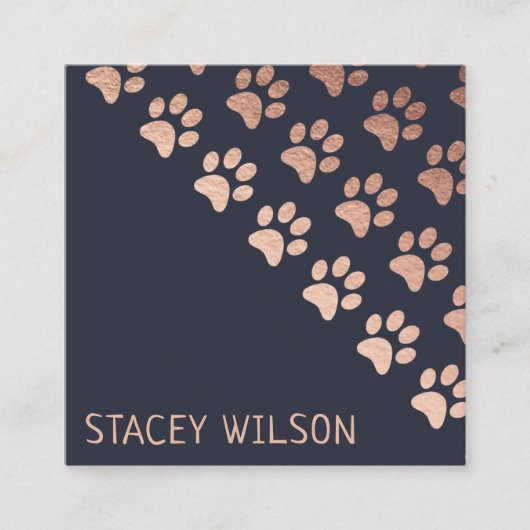 エレガントバラ金ゴールドネイビードッグウォーカー |ペットトリマー スクエア名刺 (正面)