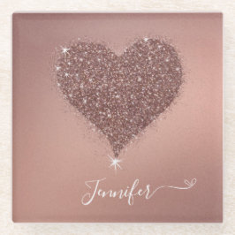 エレガントバラ金ゴールドハートの輝き ガラスコースター