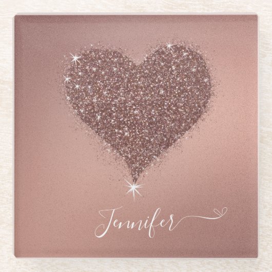 エレガントバラ金ゴールドハートの輝き ガラスコースター (正面)