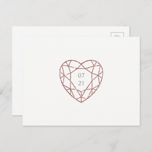 エレガントバラ金ゴールドハート日付はがきを保存 案内ポストカード (正面/裏面)