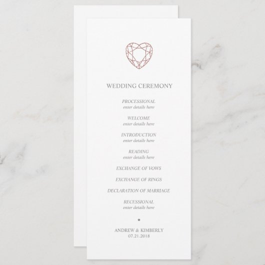 エレガントバラ金ゴールドハート結婚式 プログラム (正面/裏面)