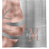 エレガントバラ金ゴールドパームモノグラムのリーフ シャワーカーテン (正面)