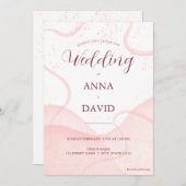 エレガントバラ金ゴールドピンクウォーターカラーグリッター結婚ズ 招待状 (正面/裏面)