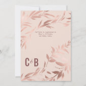 エレガントバラ金ゴールドピンクフローラ葉ブライダルシャワー 招待状 (裏面)