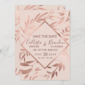 エレガントバラ金ゴールドピンクフローラ葉 セーブザデート (正面/裏面)