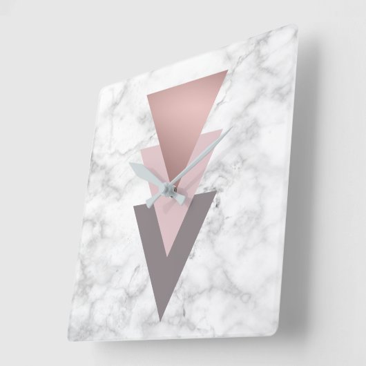 エレガントバラ金ゴールドピンク灰色の三角形の白い大理石 スクエア壁時計 (傾斜)