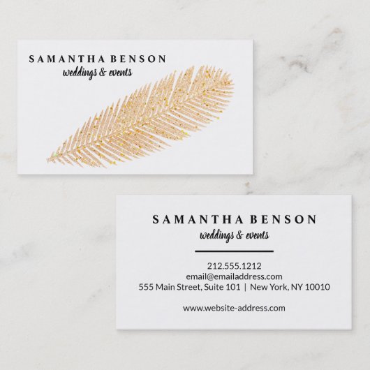 エレガントバラ金ゴールドフェイクグリッター羽毛 名刺 (正面/裏面)