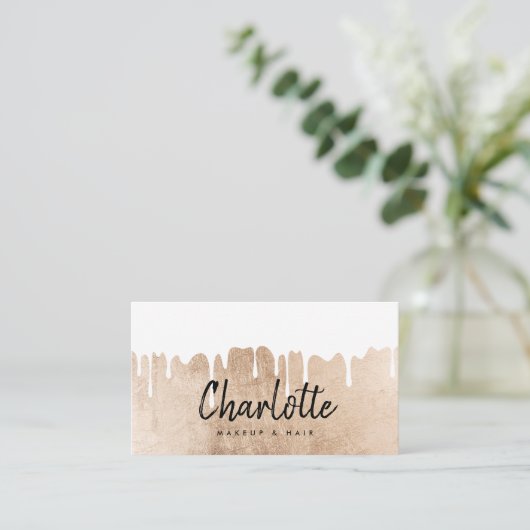 エレガントバラ金ゴールドフォイルのドライブ名スクリプトのメイクアップ 名刺 (スタンド正面)