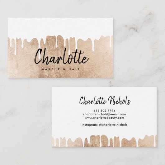 エレガントバラ金ゴールドフォイルのドライブ名スクリプトのメイクアップ 名刺 (正面/裏面)