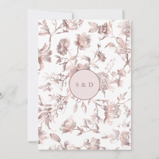 エレガントバラ金ゴールドフランスのトイルフローラ結婚ズ 招待状 (裏面)