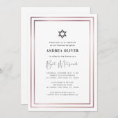 エレガントバラ金ゴールドフレモダンームシンプルバルミツワー 招待状 (正面/裏面)