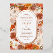 エレガントバラ金ゴールドフレームフローラの結婚存在量 箔招待状 (正面)