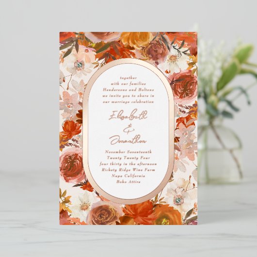 エレガントバラ金ゴールドフレームフローラの結婚存在量 箔招待状 (立ち正面)