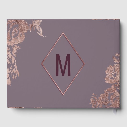 エレガントバラ金ゴールドフローラパープルマウヴ結婚ズ ゲストブック (裏面)