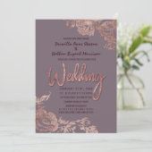 エレガントバラ金ゴールドフローラパープルマウヴ結婚ズ 招待状 (スタンド正面)
