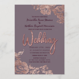 エレガントバラ金ゴールドフローラパープルマウヴ結婚ズ 招待状