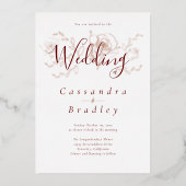 エレガントバラ金ゴールドフローラピンクブルグンディ結婚ズ 箔招待状 (正面)