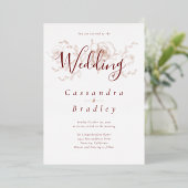 エレガントバラ金ゴールドフローラピンクブルグンディ結婚ズ 箔招待状 (立ち正面)