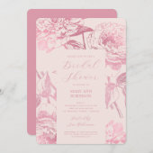 エレガントバラ金ゴールドフローラブライダルシャワー赤面 招待状 (正面/裏面)