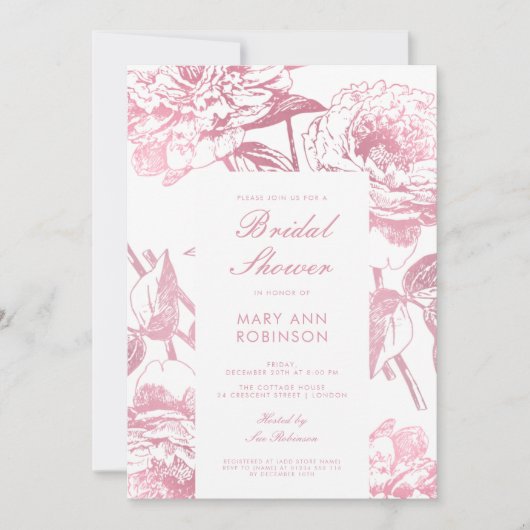 エレガントバラ金ゴールドフローラブライダルシャワー 招待状 (正面)