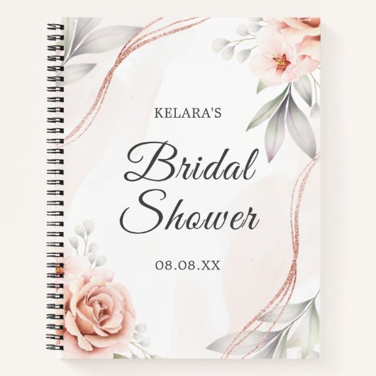 エレガントバラ金ゴールドフローラ結婚ブライダルシャワー ノートブック (正面)