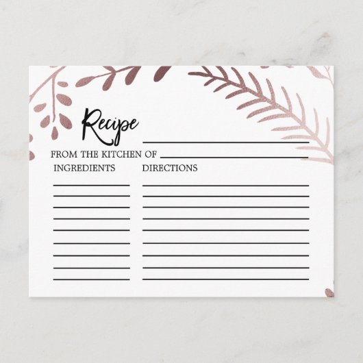 エレガントバラ金ゴールドブライダルシャワーレシピカード ポストカード (正面)