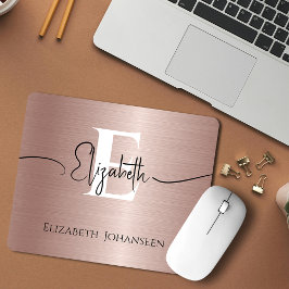 エレガントバラ金ゴールドブラシ付きメタル白モノグラムの色 マウスパッド