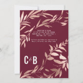 エレガントバラ金ゴールドブルゴーニュ離れフローラ結婚ズ 招待状 (裏面)