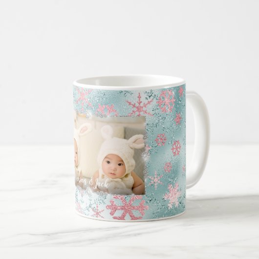 エレガントバラ金ゴールドブルー雪カスタム結晶の写真 コーヒーマグカップ (正面右)