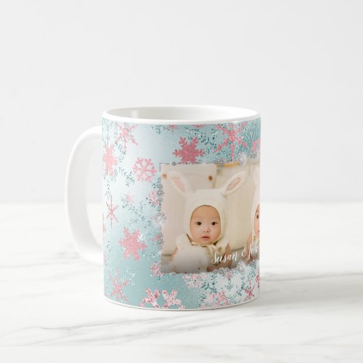 エレガントバラ金ゴールドブルー雪カスタム結晶の写真 コーヒーマグカップ (正面左)