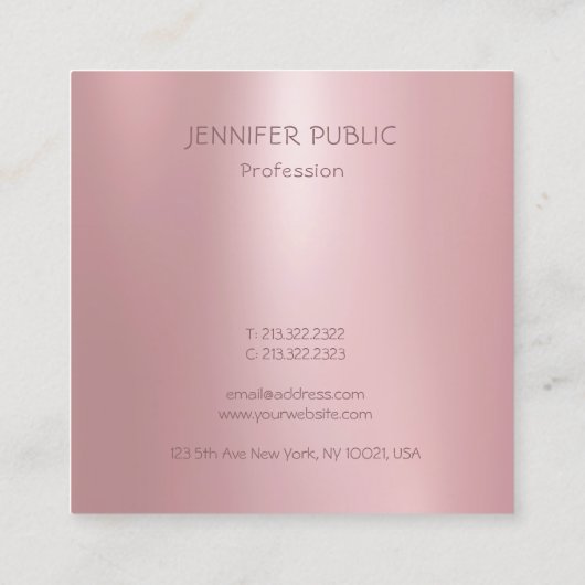 エレガントバラ金ゴールドプロフェッショナルモダンテンプレート スクエア名刺 (裏面)