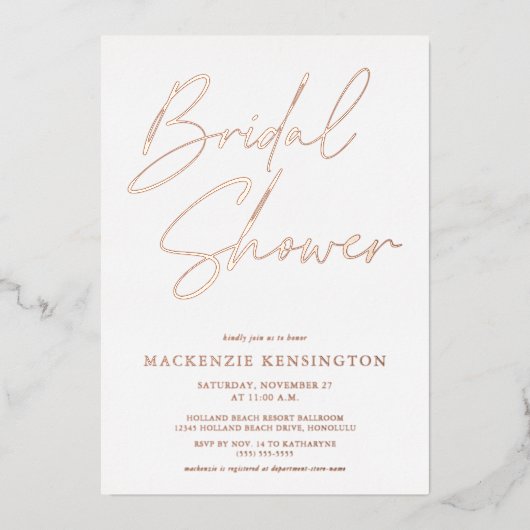 エレガントバラ金ゴールドマーブルブライダルシャワー 箔招待状 (正面)