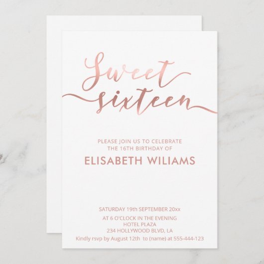 エレガントバラ金ゴールドミニマルシック書道 招待状 (正面/裏面)