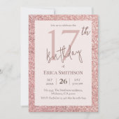 エレガントバラ金ゴールドモダングリッター17誕生日 招待状 (正面)