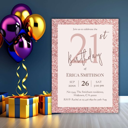 エレガントバラ金ゴールドモダングリッター21歳イン 招待状