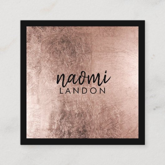 エレガントバラ金ゴールドモダンスクエアのミニマリストブラック スクエア名刺 (正面)