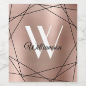 エレガントバラ金ゴールドモノグラムのジオメトリック名スクリプト ワインラベル (シングルラベル)