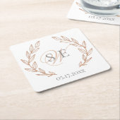 エレガントバラ金ゴールドモノグ結婚ラム スクエアペーパーコースター (アングル)