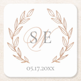 エレガントバラ金ゴールドモノグ結婚ラム スクエアペーパーコースター