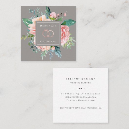 エレガントバラ金ゴールドリングや輪フローラ スクエア名刺 (正面/裏面)